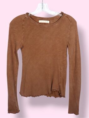 We The Free Free People Brown Cropped Long Sleeve Top XS
